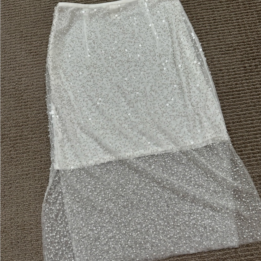 H&M White Sequin Pencil Midi Skirt for Cocktail